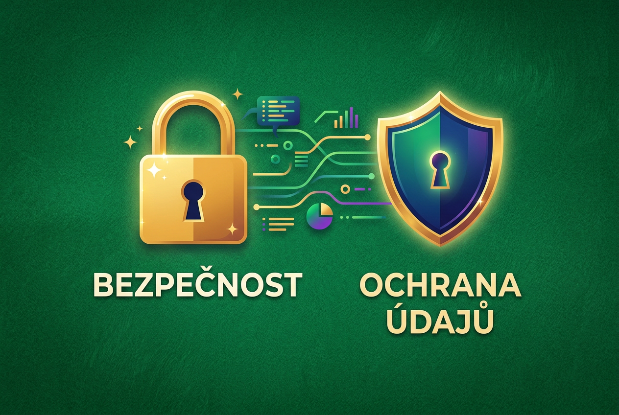 Infografika zobrazující bezpečnostní prvky s českými popisky