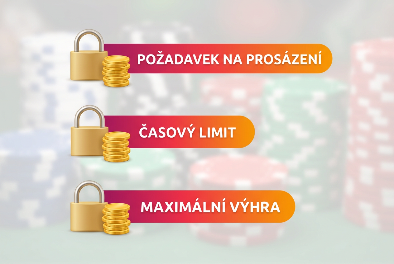 Infografika znázorňující hlavní podmínky casino bonusu
